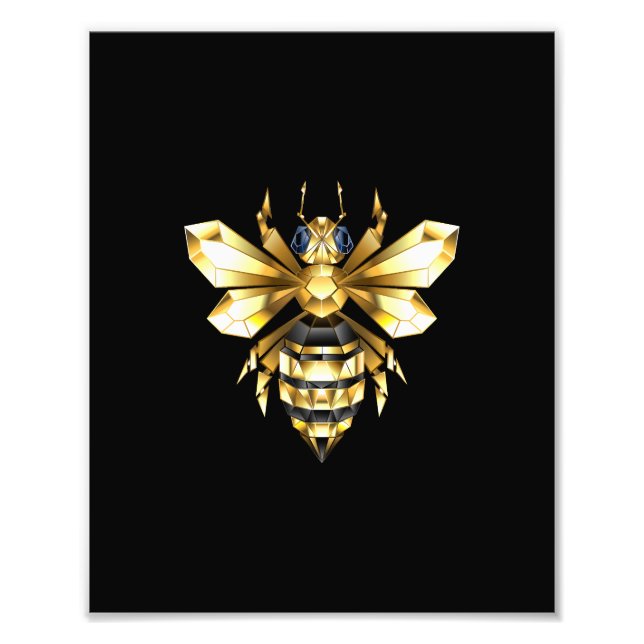 Faux Guld Foil Logotyp Bee Polygonon on Black Fototryck (Framsidan)