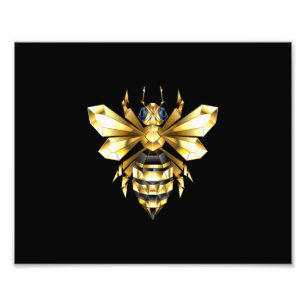 Faux Guld Foil Logotyp Bee Polygonon on Black Fototryck