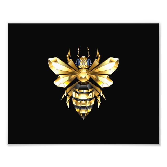 Faux Guld Foil Logotyp Bee Polygonon on Black Fototryck (Framsidan)