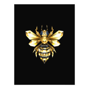 Faux Guld Foil Logotyp Bee Polygonon on Black Fototryck