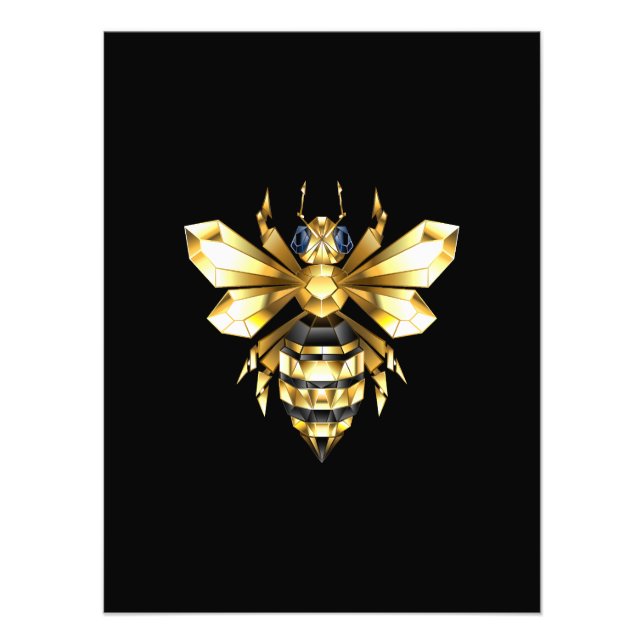 Faux Guld Foil Logotyp Bee Polygonon on Black Fototryck (Framsidan)