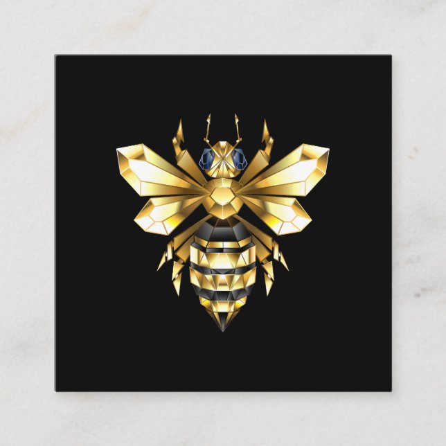 Faux Guld Foil Logotyp Bee Polygonon on Black Fyrkantigt Visitkort (Framsida)