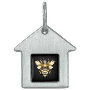Faux Guld Foil Logotyp Bee Polygonon on Black ID-bricka Husdjur