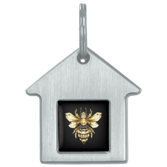 Faux Guld Foil Logotyp Bee Polygonon on Black ID-bricka Husdjur (Framsidan)