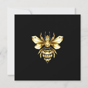 Faux Guld Foil Logotyp Bee Polygonon on Black Inbjudningar