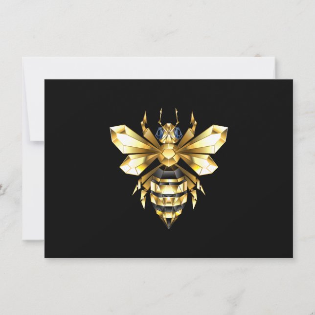 Faux Guld Foil Logotyp Bee Polygonon on Black Inbjudningar (Framsida)