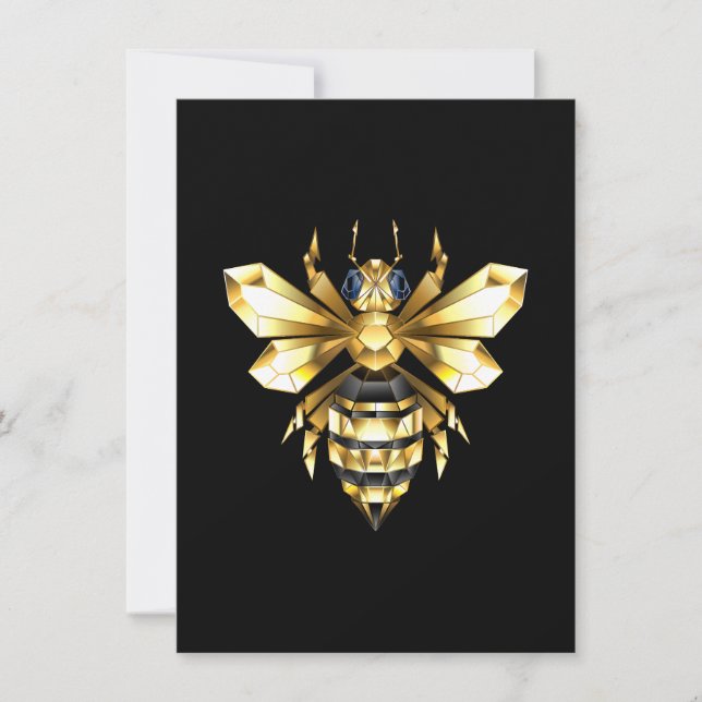 Faux Guld Foil Logotyp Bee Polygonon on Black Julkort (Framsida)