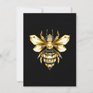 Faux Guld Foil Logotyp Bee Polygonon on Black Julkort