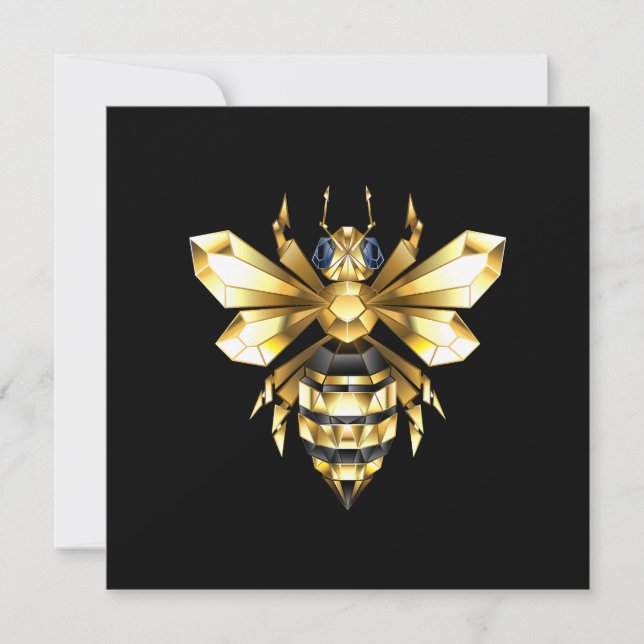Faux Guld Foil Logotyp Bee Polygonon on Black Julkort (Framsida)