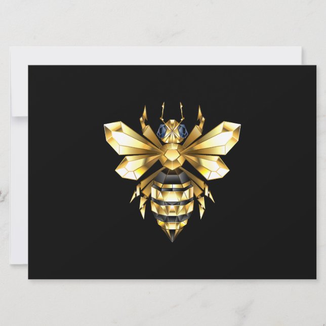 Faux Guld Foil Logotyp Bee Polygonon on Black Julkort (Framsida)