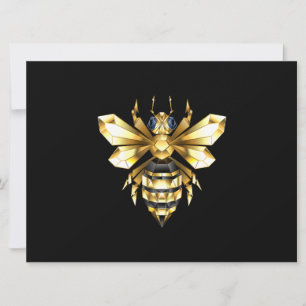 Faux Guld Foil Logotyp Bee Polygonon on Black Julkort