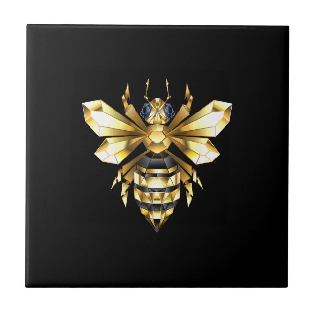Faux Guld Foil Logotyp Bee Polygonon on Black Kakelplatta (Framsidan)