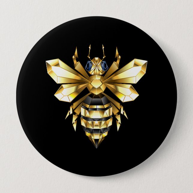Faux Guld Foil Logotyp Bee Polygonon on Black Knapp (Framsida)