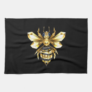 Faux Guld Foil Logotyp Bee Polygonon on Black Kökshandduk