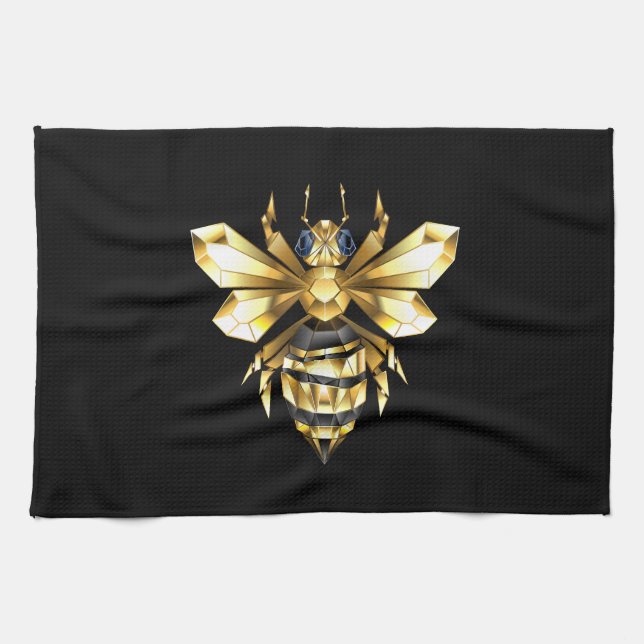 Faux Guld Foil Logotyp Bee Polygonon on Black Kökshandduk (Horisontell)