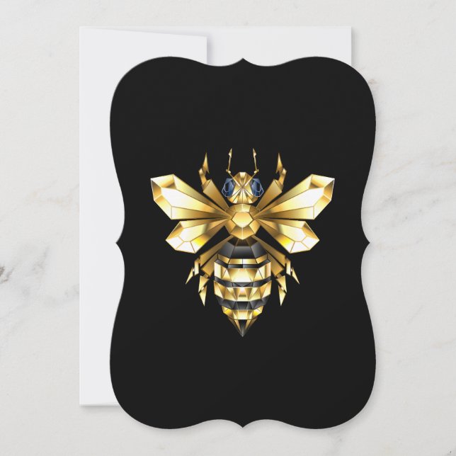 Faux Guld Foil Logotyp Bee Polygonon on Black Kort (Framsida)