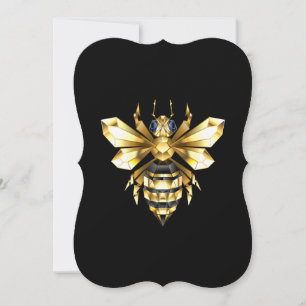 Faux Guld Foil Logotyp Bee Polygonon on Black Kort