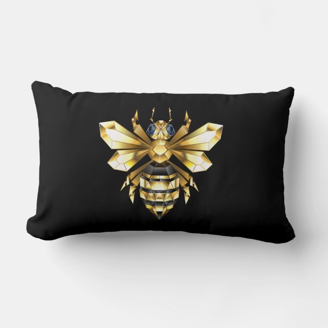 Faux Guld Foil Logotyp Bee Polygonon on Black Lumbarkudde (Framsida)