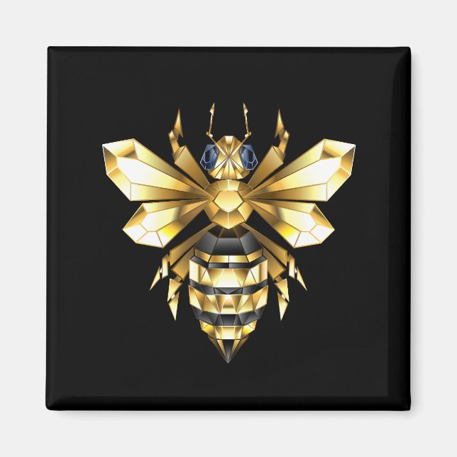 Faux Guld Foil Logotyp Bee Polygonon on Black Magnet (Framsidan)