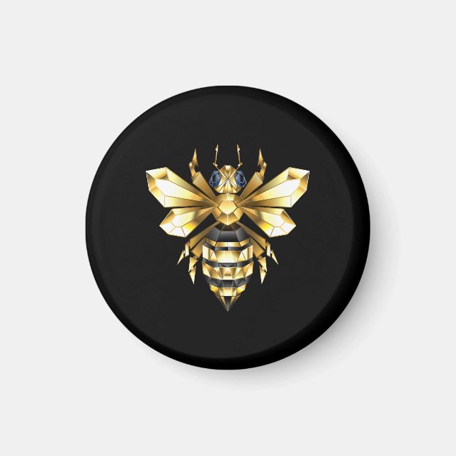 Faux Guld Foil Logotyp Bee Polygonon on Black Magnet (Framsidan)