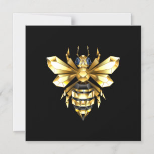 Faux Guld Foil Logotyp Bee Polygonon on Black Magnetisk Inbjudningskort