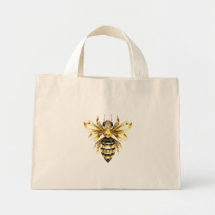 Faux Guld Foil Logotyp Bee Polygonon on Black Mini Tygkasse