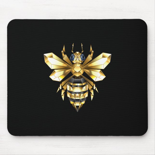 Faux Guld Foil Logotyp Bee Polygonon on Black Musmatta (Framsidan)