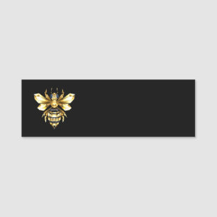 Faux Guld Foil Logotyp Bee Polygonon on Black Namnbricka