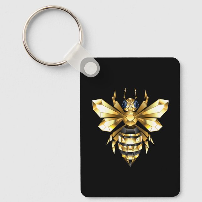 Faux Guld Foil Logotyp Bee Polygonon on Black Nyckelring (Framsida)
