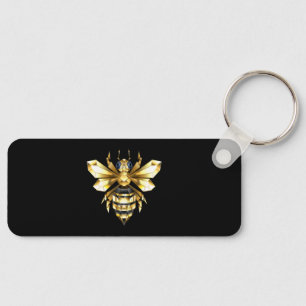 Faux Guld Foil Logotyp Bee Polygonon on Black Nyckelring