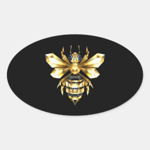 Faux Guld Foil Logotyp Bee Polygonon on Black Ovalt Klistermärke
