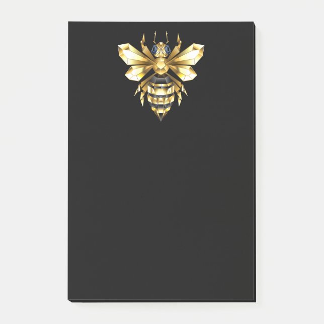 Faux Guld Foil Logotyp Bee Polygonon on Black Post-it Block (Framsida)