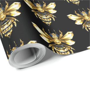 Faux Guld Foil Logotyp Bee Polygonon on Black Presentpapper