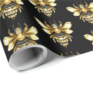 Faux Guld Foil Logotyp Bee Polygonon on Black Presentpapper