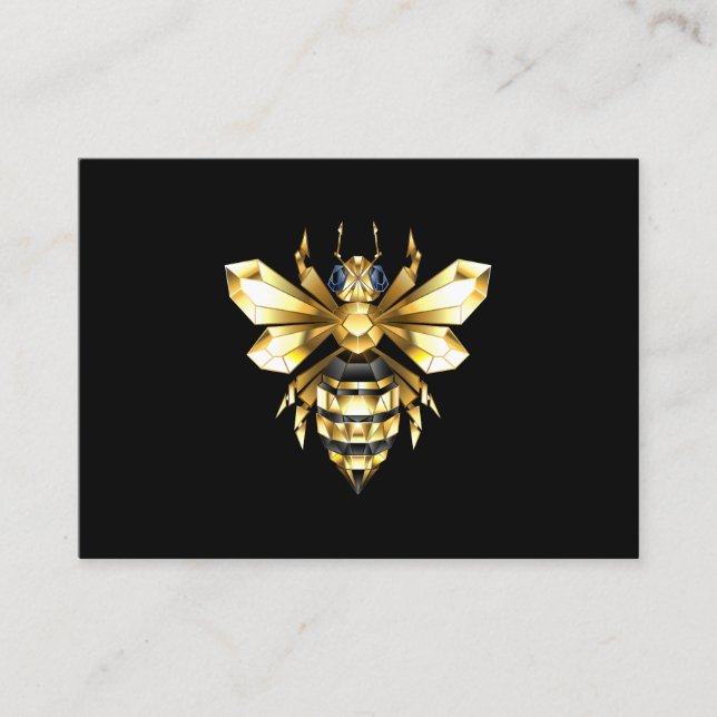 Faux Guld Foil Logotyp Bee Polygonon on Black Rabattkort (Framsida)