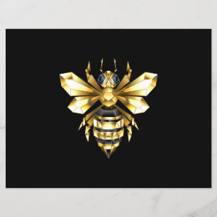 Faux Guld Foil Logotyp Bee Polygonon on Black Reklamblad
