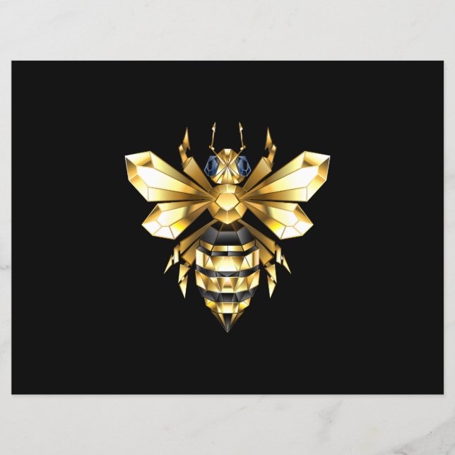 Faux Guld Foil Logotyp Bee Polygonon on Black Reklamblad (Framsidan)