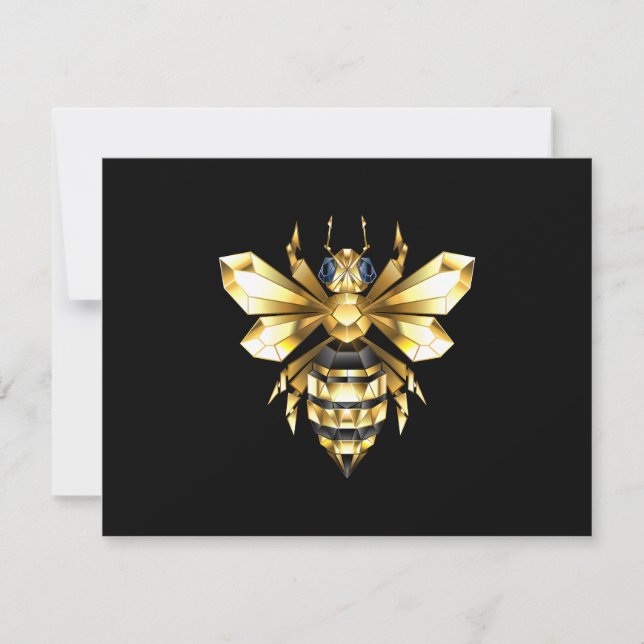 Faux Guld Foil Logotyp Bee Polygonon on Black Spara Datumet (Framsida)
