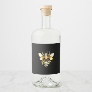 Faux Guld Foil Logotyp Bee Polygonon on Black Spritflaskor Etikett