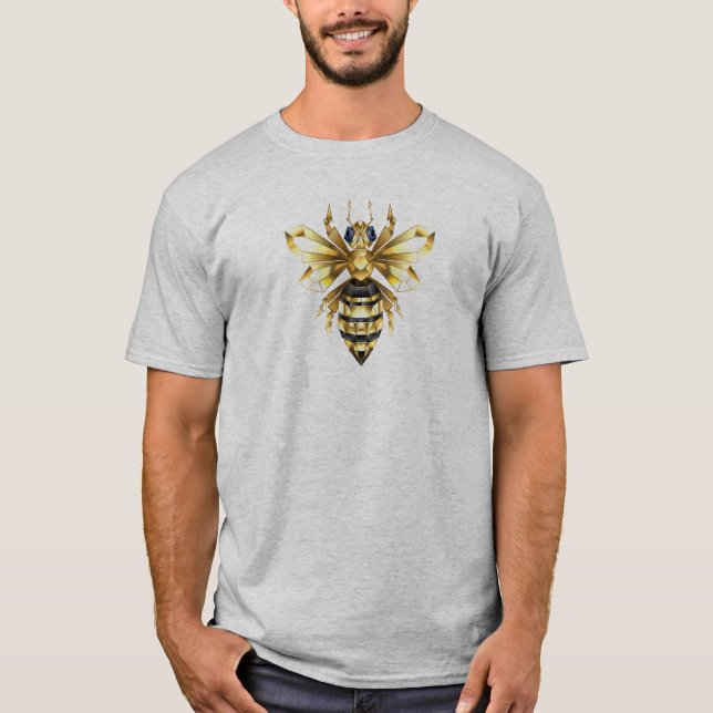 Faux Guld Foil Logotyp Bee Polygonon on Black T Shirt (Framsida)