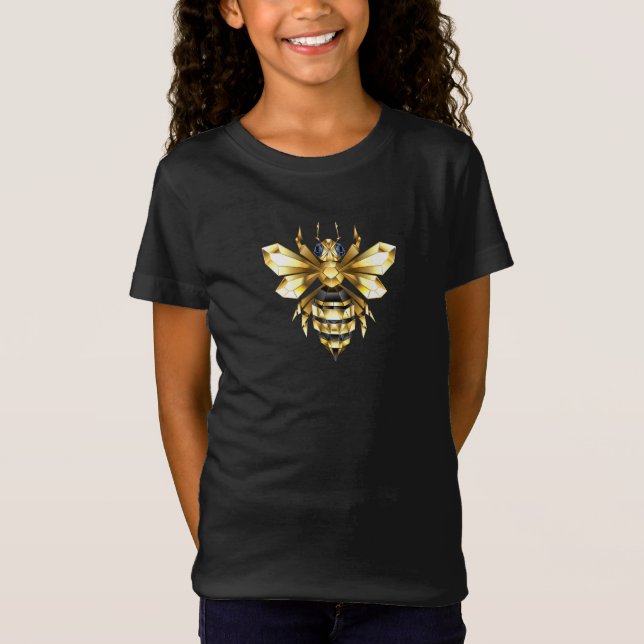 Faux Guld Foil Logotyp Bee Polygonon on Black T Shirt (Framsida)
