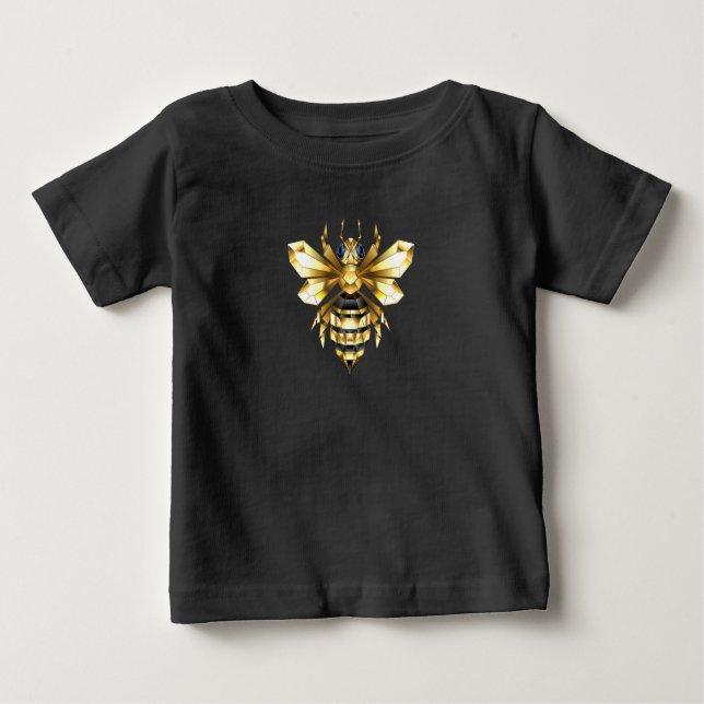Faux Guld Foil Logotyp Bee Polygonon on Black T Shirt (Framsida)