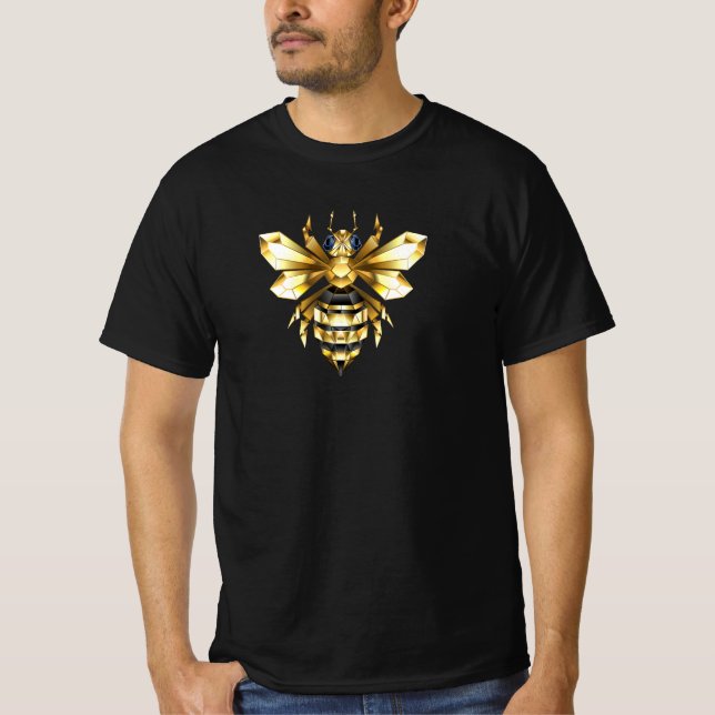 Faux Guld Foil Logotyp Bee Polygonon on Black T Shirt (Framsida)