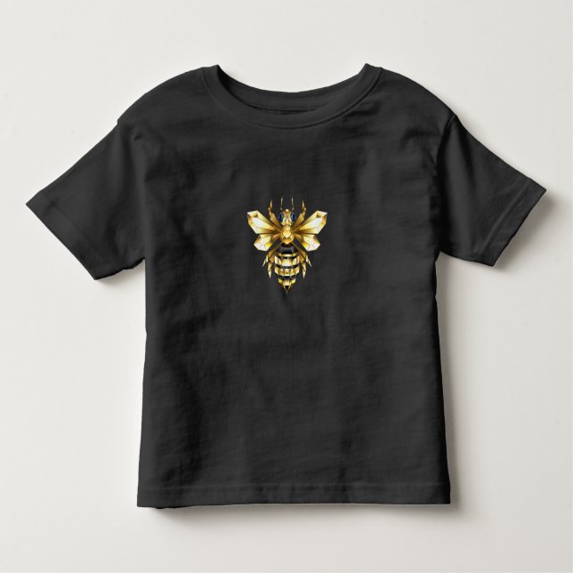 Faux Guld Foil Logotyp Bee Polygonon on Black T Shirt (Framsida)