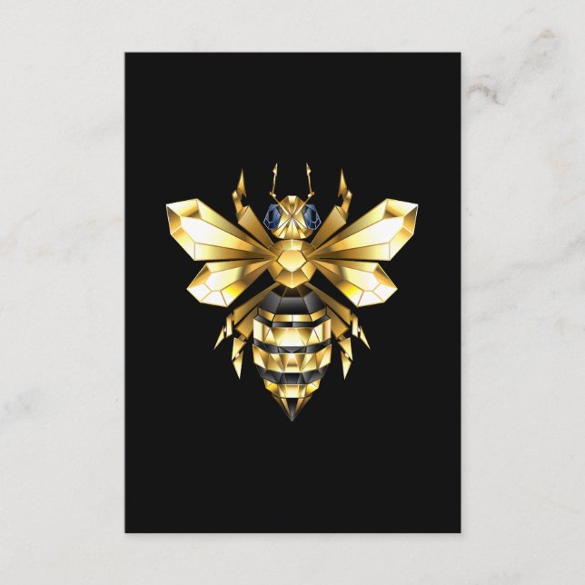 Faux Guld Foil Logotyp Bee Polygonon on Black Tilläggskort (Framsida)