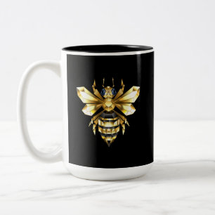 Faux Guld Foil Logotyp Bee Polygonon on Black Två-Tonad Mugg
