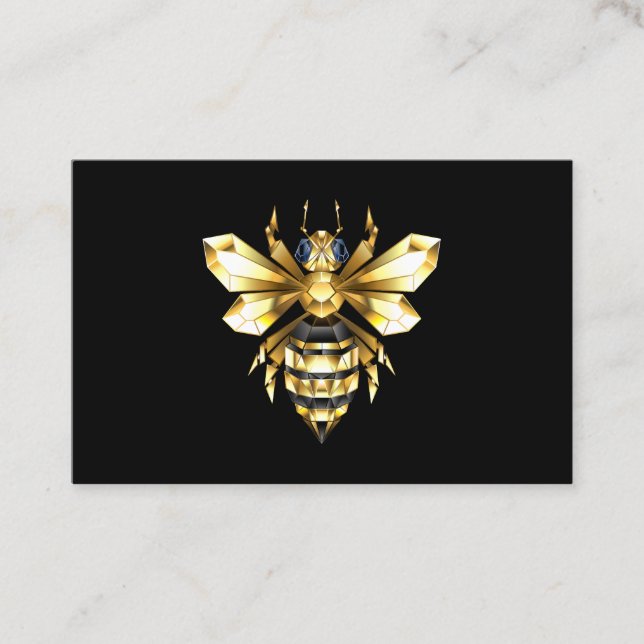Faux Guld Foil Logotyp Bee Polygonon on Black Visitkort (Framsida)