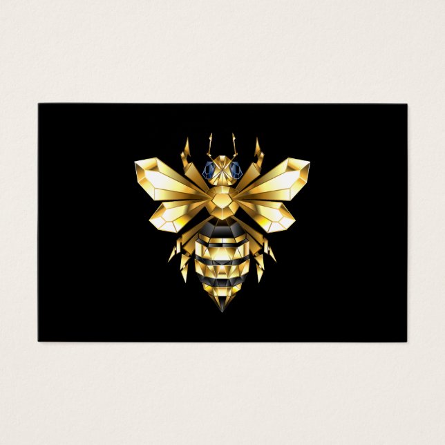 Faux Guld Foil Logotyp Bee Polygonon on Black Visitkort (Framsida)