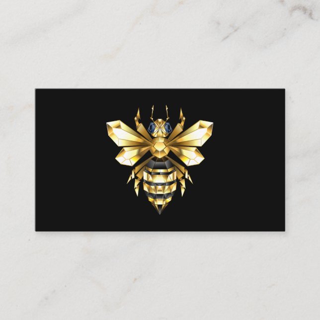 Faux Guld Foil Logotyp Bee Polygonon on Black Visitkort (Framsida)