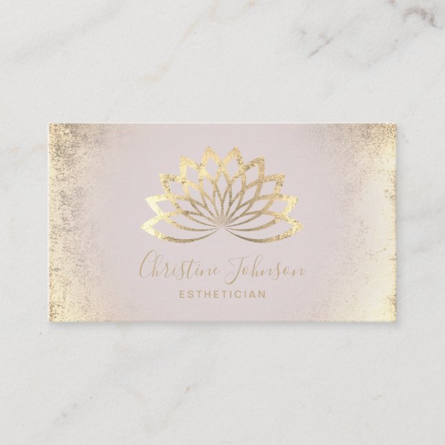 faux guld foil lotus logotyp esthetician visitkort (Framsida)